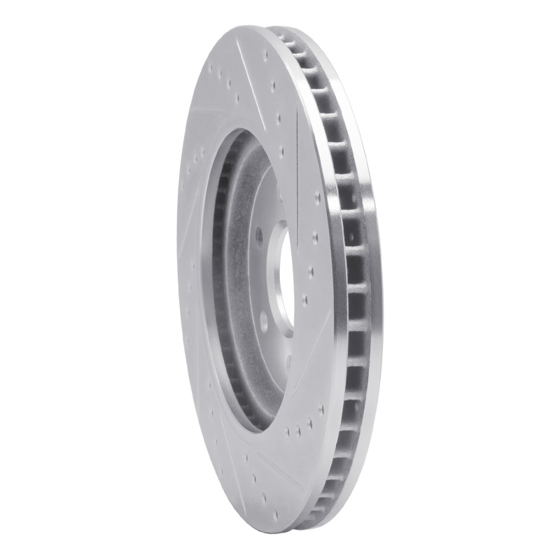 Nissan Pathfinder Brake Rotor (1) - Front Left - R1 Concepts - Drilled & Slotted - Silver - `08-`11